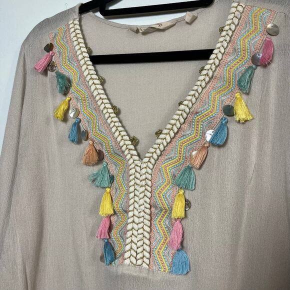 Soft Surroundings Clementine Tassel Tunic Blouse Size Large Pastel Artsy Boho - Picture 8 of 11